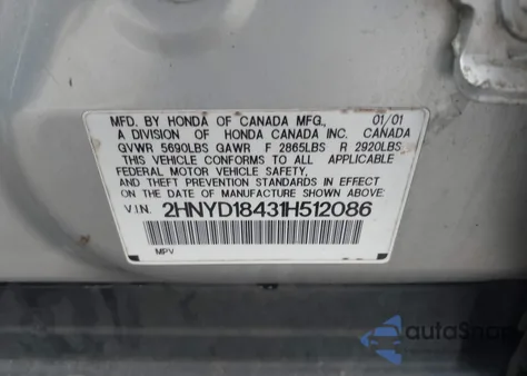 2001 Acura Mdx from USA, damaged, VIN 2HNYD18431H512086
